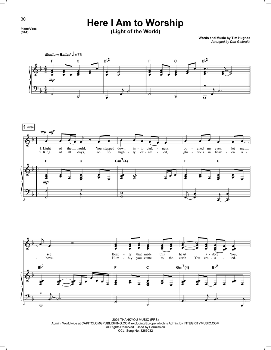 Here I Am To Worship (Light Of The World) Voice scores gallery preview page 1
