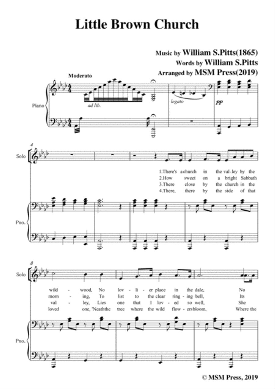 William S. Pitts-Little Brown Church,in A flat Major,for Voice and Piano Voice Solo scores gallery preview page 3