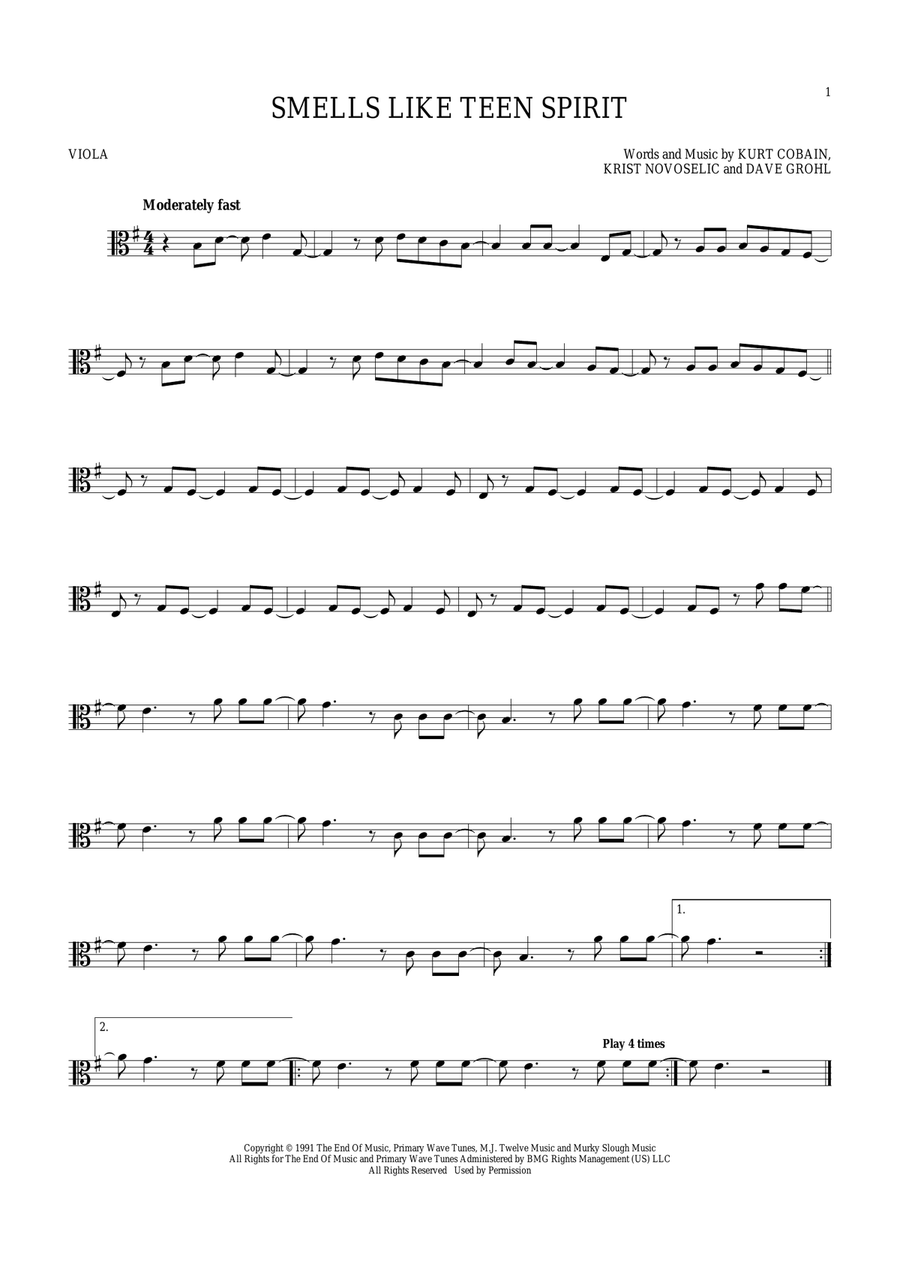 Smells Like Teen Spirit Smells Like Teen Spirit Viola Solo scores gallery preview page 1