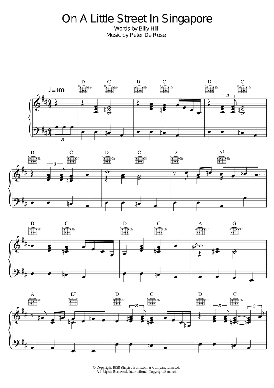 On A Little Street In Singapore Piano, Vocal scores gallery preview page 1