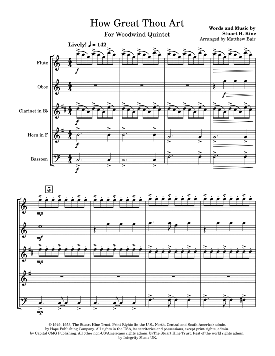 How Great Thou Art Woodwind Quintet scores gallery preview page 1