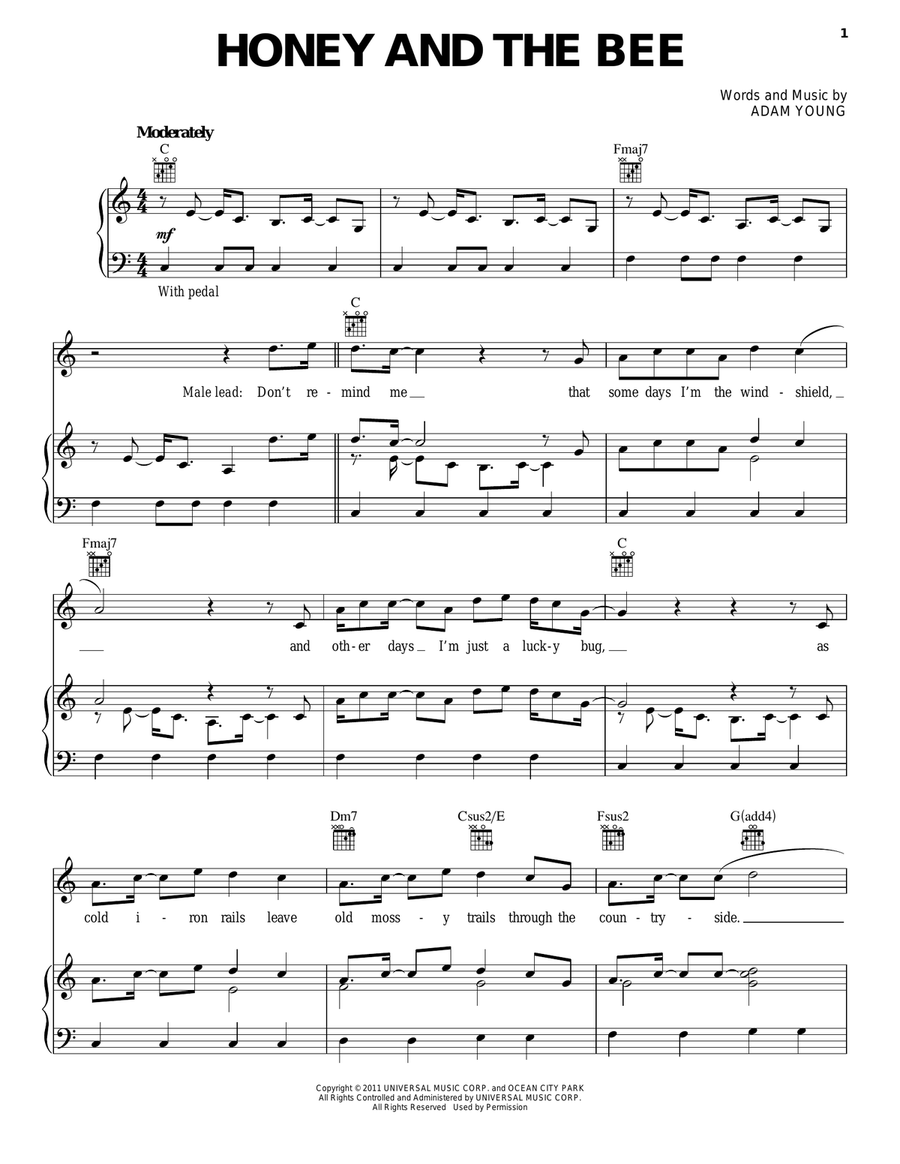 Honey And The Bee Piano, Vocal, Guitar scores gallery preview page 1