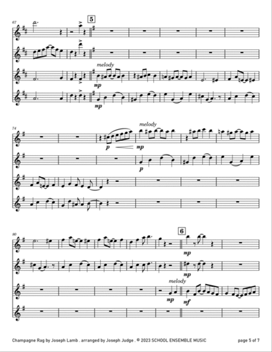 Champagne Rag by Joseph Lamb for Clarinet Quartet in Schools Clarinet Quartet scores gallery preview page 5