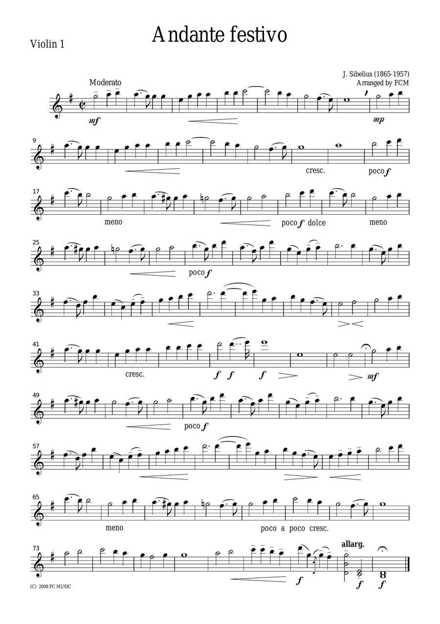 Sibelius Andante festivo, for string quartet, CS601 String Quartet scores gallery preview page 3