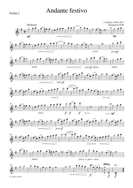 Sibelius Andante festivo, for string quartet, CS601 by Jean Sibelius Cello - Digital Sheet Music