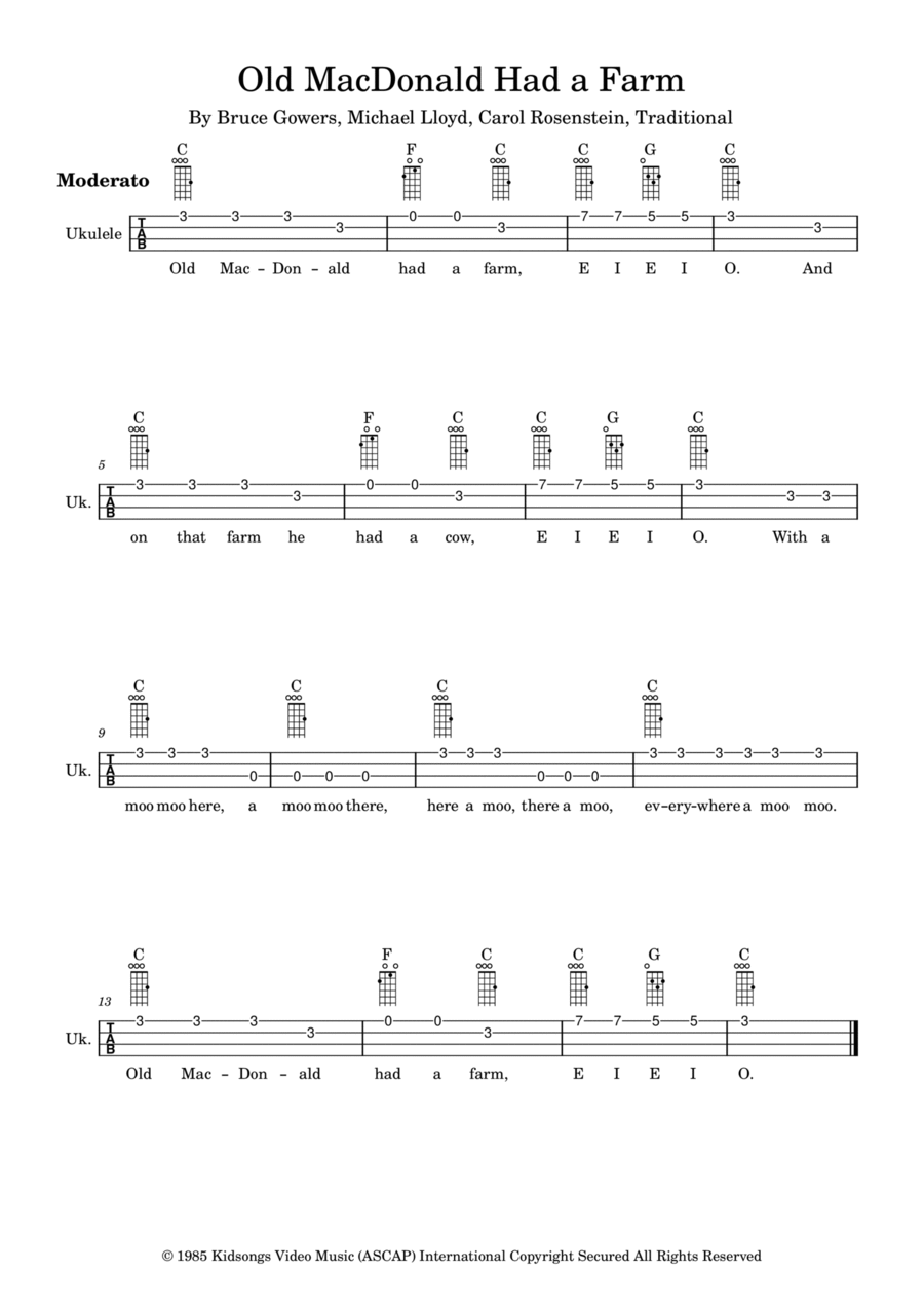 Old Macdonald Had A Farm Ukulele scores gallery preview page 1