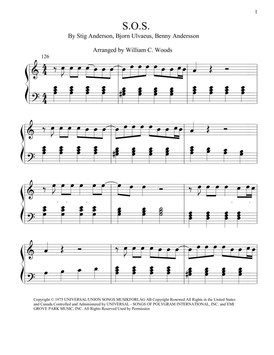 S.o.s. S.o.s. Easy Piano scores gallery preview page 1