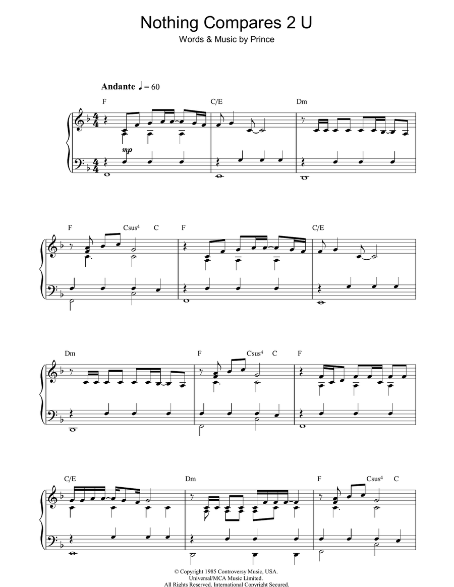 Nothing Compares 2 U Piano Solo scores gallery preview page 1
