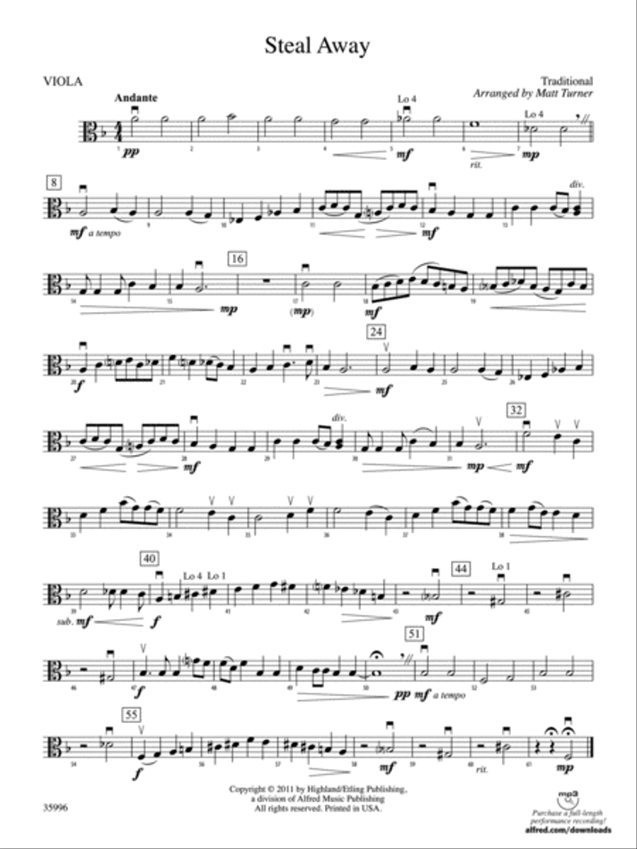 Steal Away: Viola String Orchestra scores gallery preview page 1