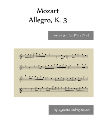 Book cover for Allegro, K. 3 - Flute Duet