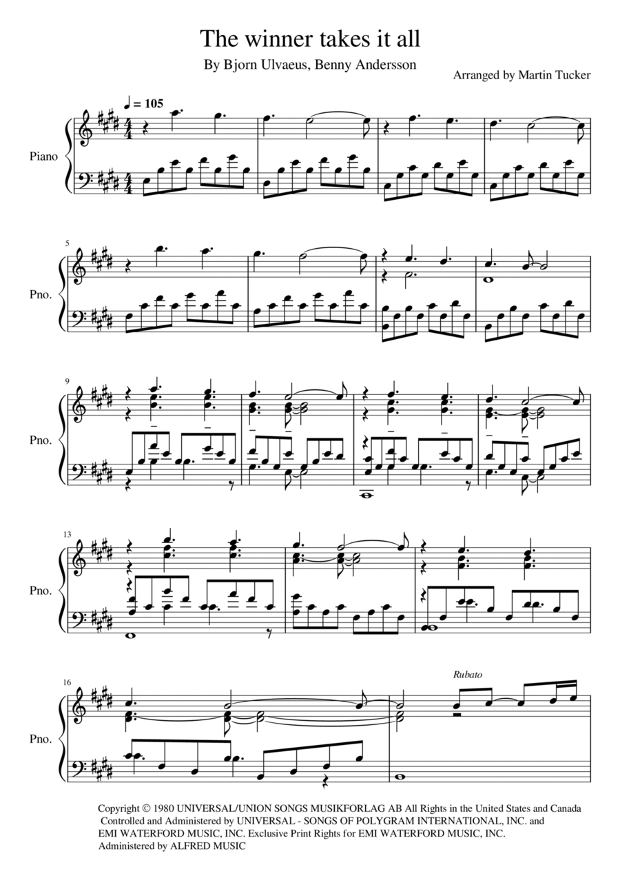 The Winner Takes It All Piano Solo scores gallery preview page 1