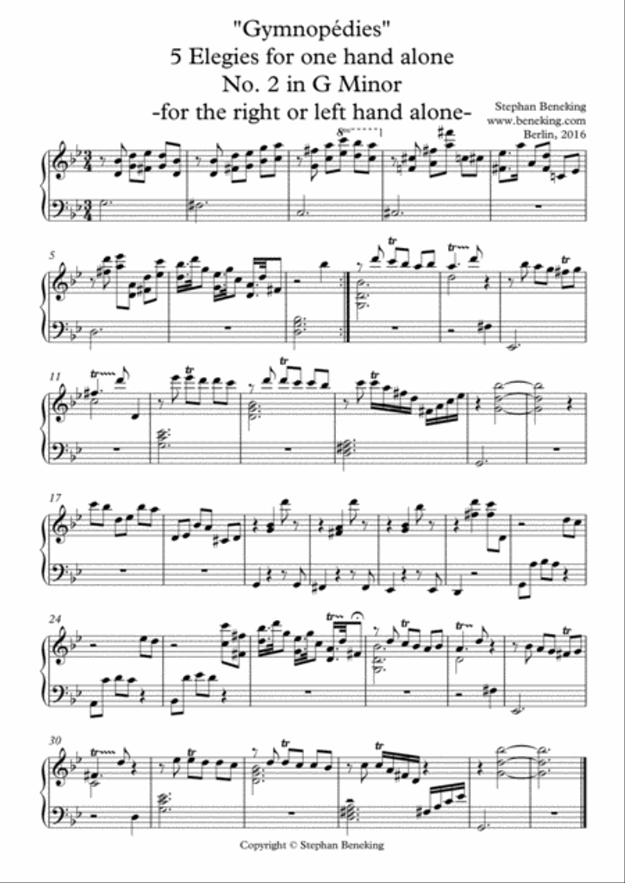Gymnopedies - 5 Elegies for one Hand alone Piano Method scores gallery preview page 3