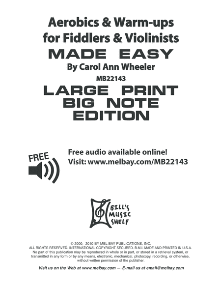 Aerobics & Warm-Ups for Fiddlers & Violinists Made Easy Big Note/Large Print Edition