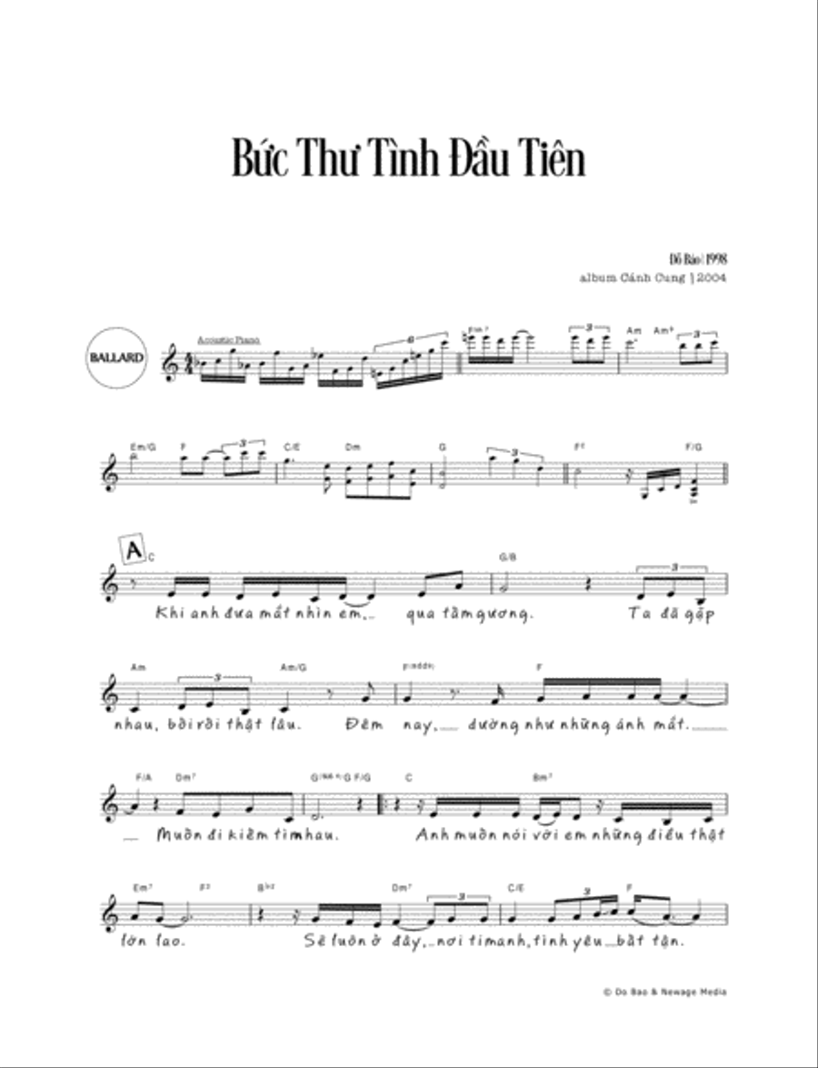 Bức Thư Tình Đầu Tiên (piano reduction, vocal & chords) Voice scores gallery preview page 1