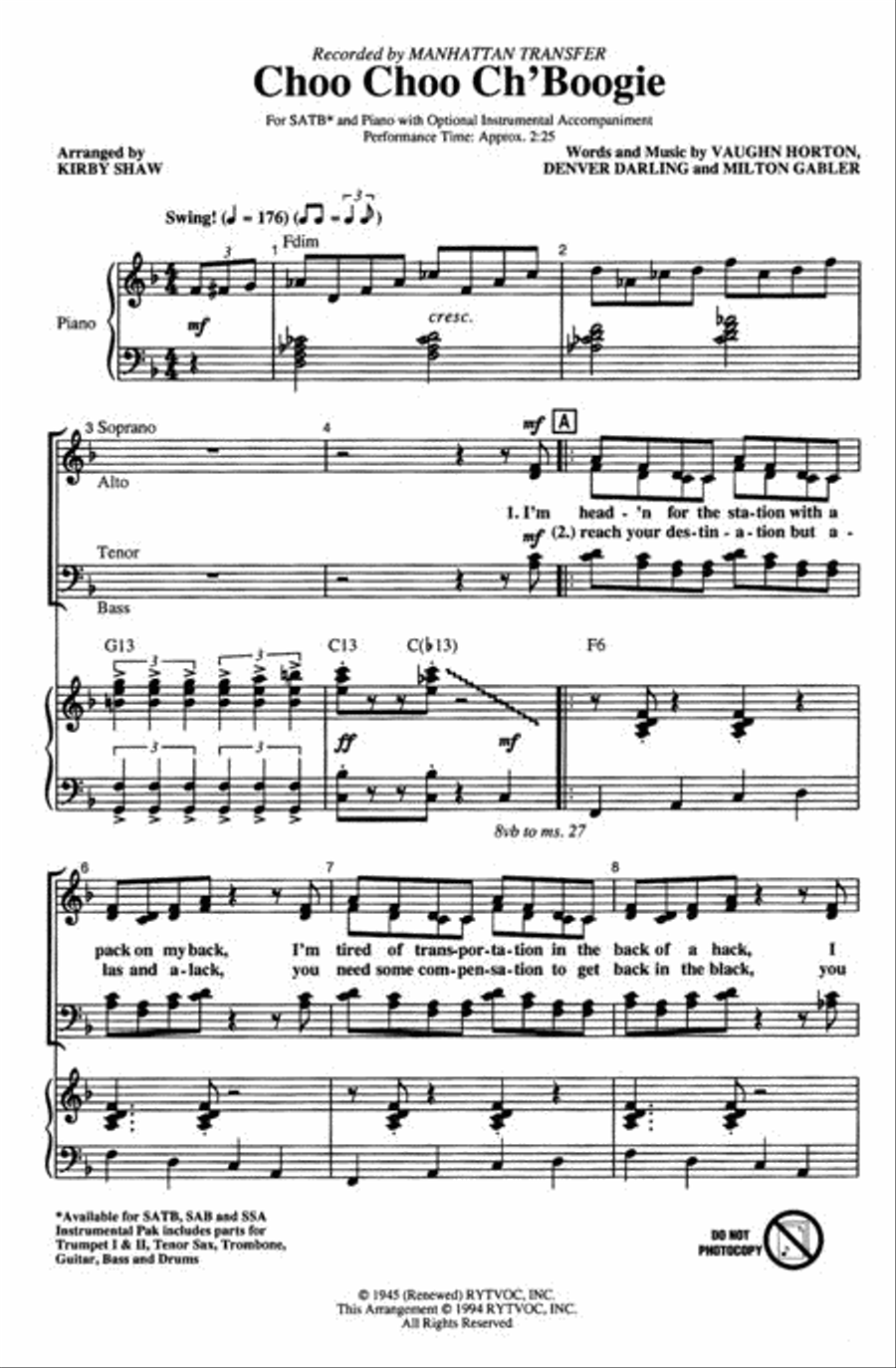 Choo Choo Ch'Boogie Choo Choo Ch'Boogie 4-Part scores gallery preview page 2