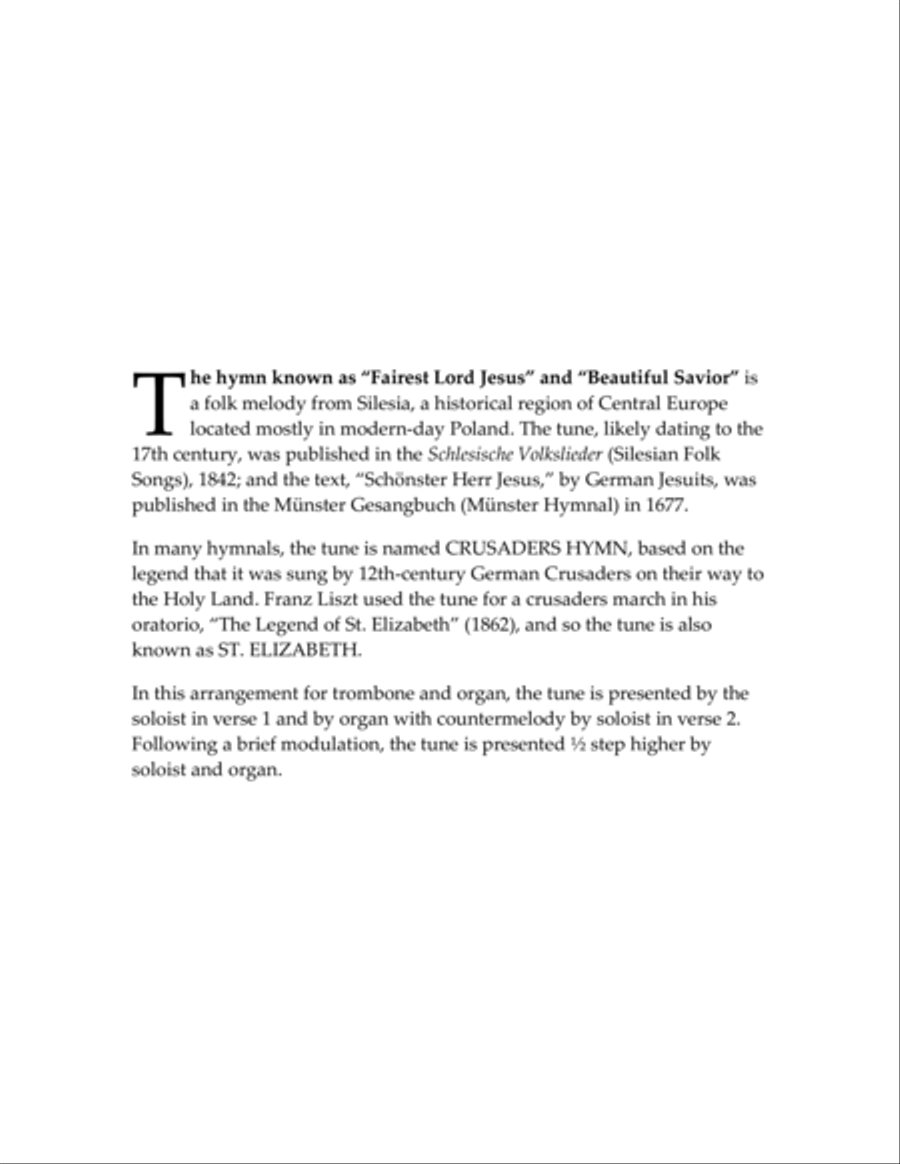 Fairest Lord Jesus / Beautiful Savior - trombone and organ Organ scores gallery preview page 2