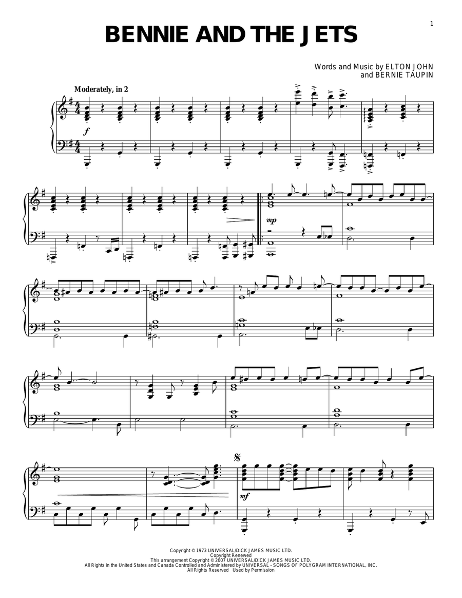 Bennie And The Jets Piano Solo scores gallery preview page 1