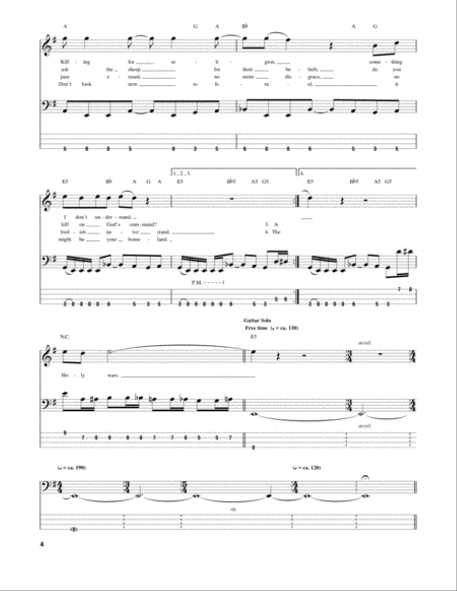 Holy Wars...The Punishment Due by Megadeth Guitar Tablature Digital Sheet Music Sheet