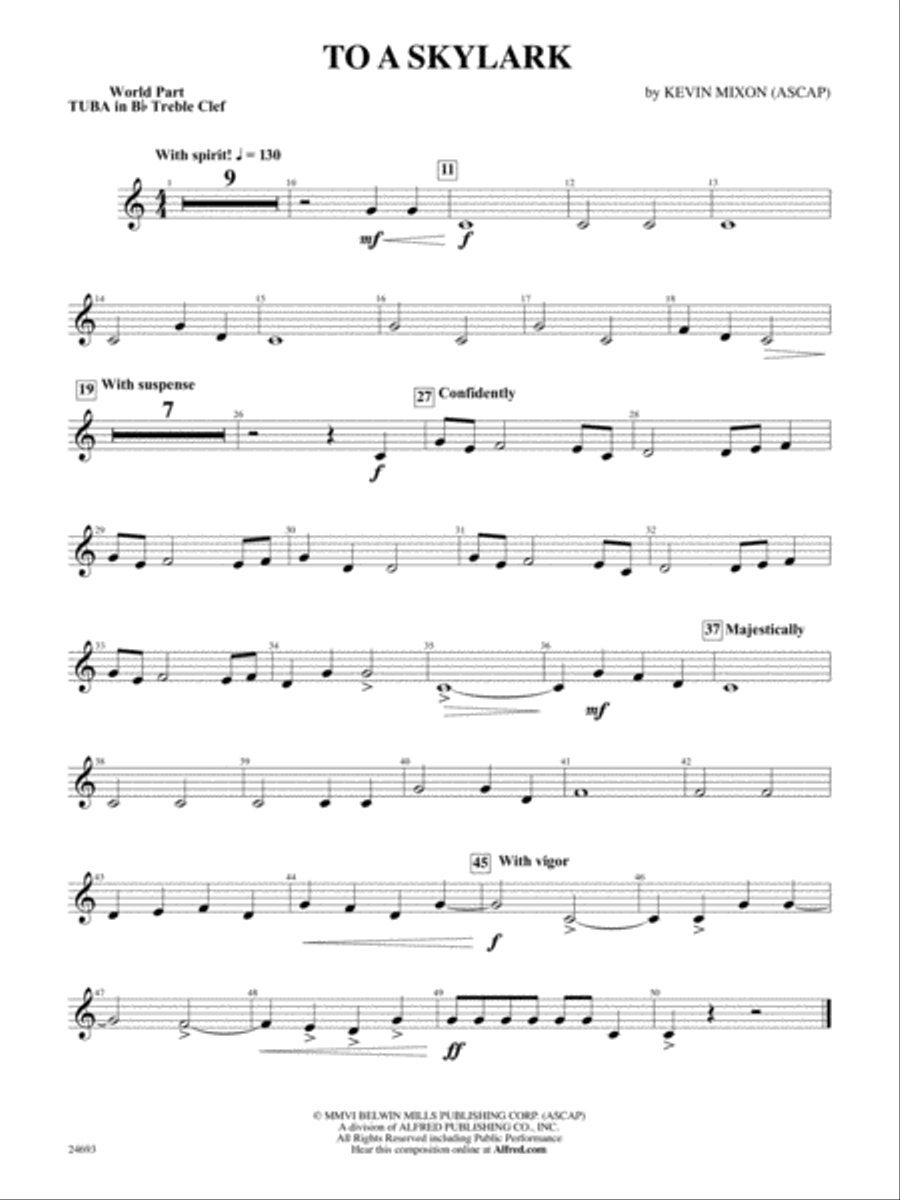 To a Skylark: (World Part) B-flat Tuba T.C. Concert Band scores gallery preview page 1