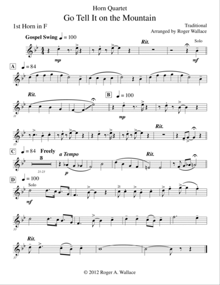 Go Tell It on the Mountain (Horn Quartet) Brass Quartet scores gallery preview page 3