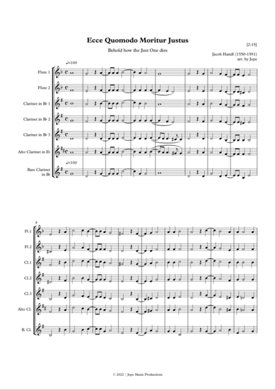 Ecce quomodo moritur justus - Jacob Handl Woodwind Ensemble scores gallery preview page 2