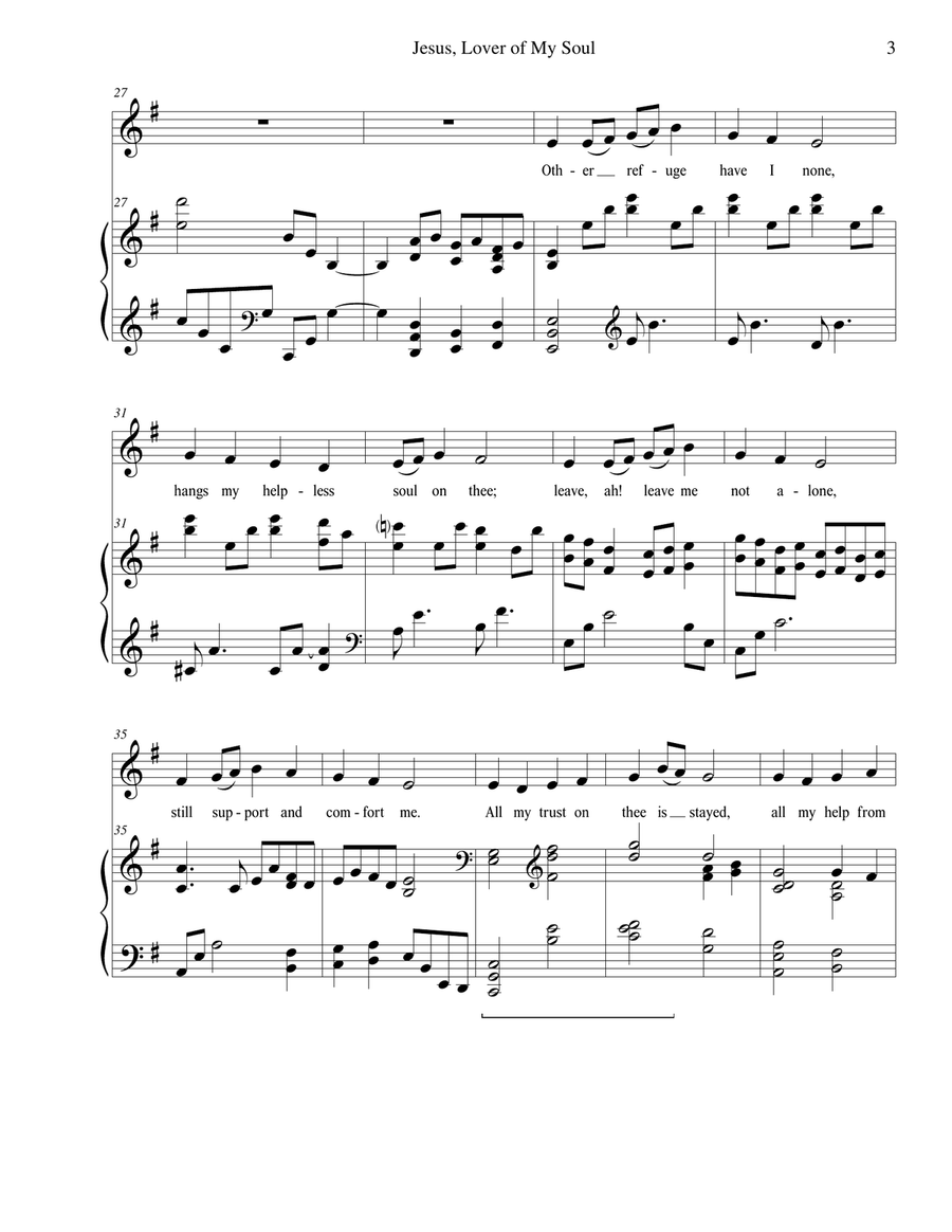 Jesus, Lover of My Soul (ABERYSTWYTH), High Voice, arr. Brenda Portman High Voice scores gallery preview page 3