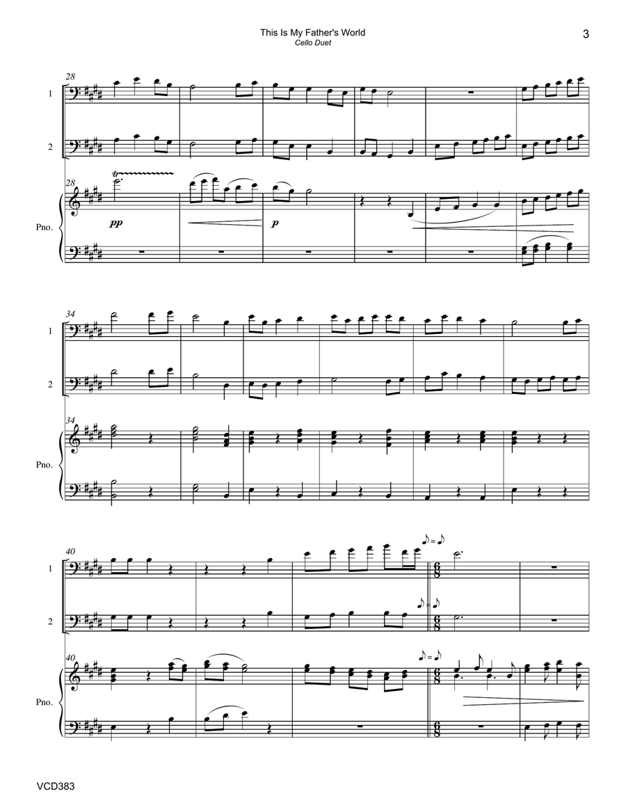 THIS IS MY FATHER'S WORLD - CELLO DUET with Piano Accompaniment String Duet scores gallery preview page 3