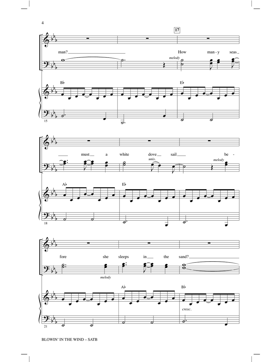 Blowin' In The Wind (arr. Mac Huff) 4-Part scores gallery preview page 3