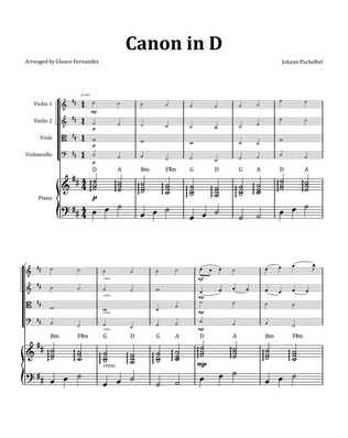 Canon by Pachelbel - String Quartet with Piano and Chord Notation