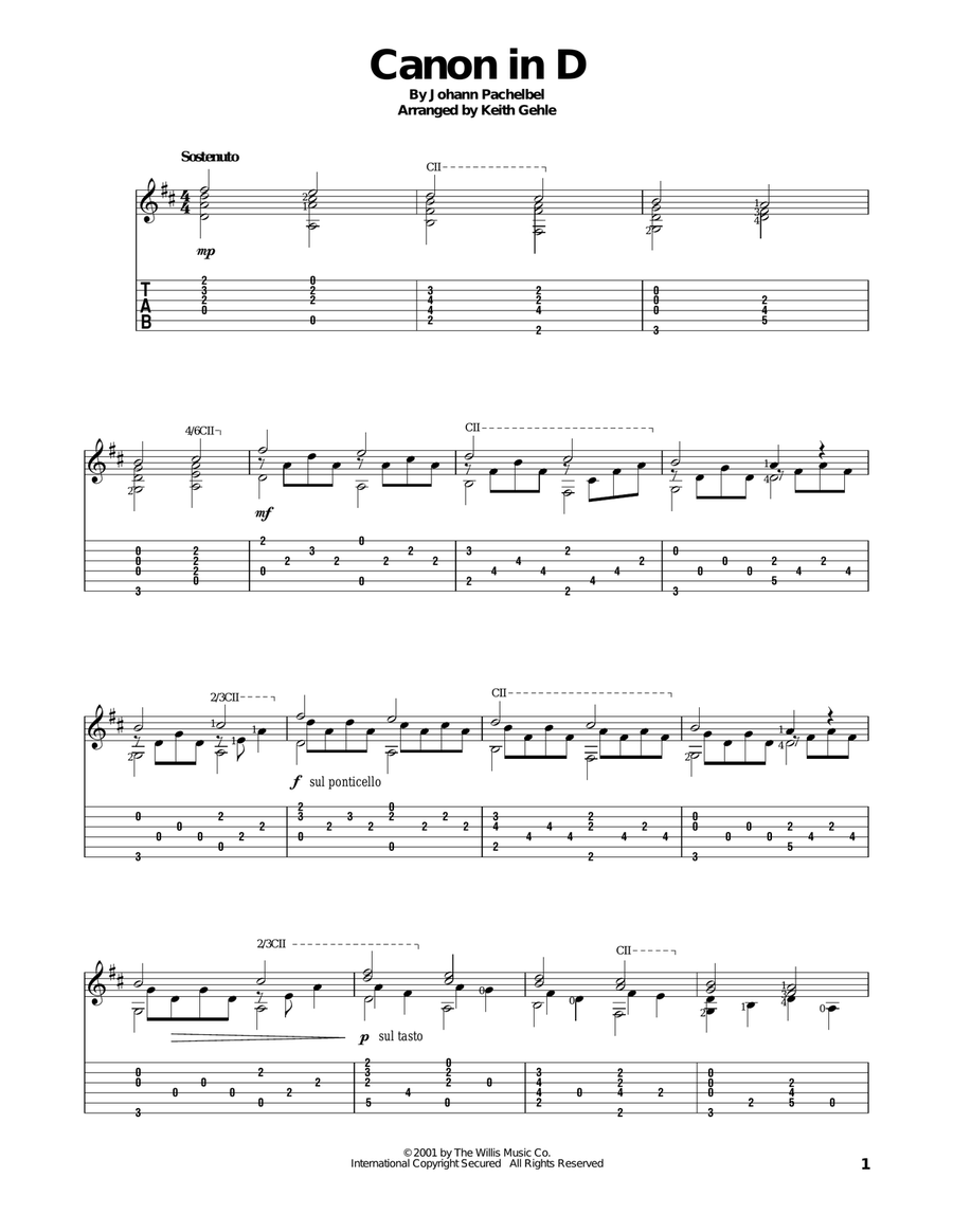 Canon In D Acoustic Guitar scores gallery preview page 1