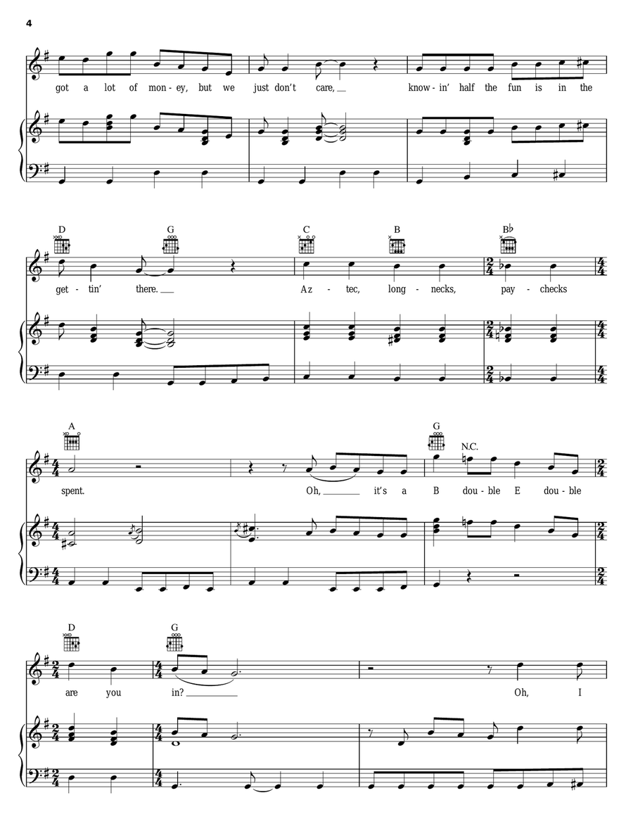 Beer Run (B Double E Double Are You In?) Piano, Vocal, Guitar scores gallery preview page 4