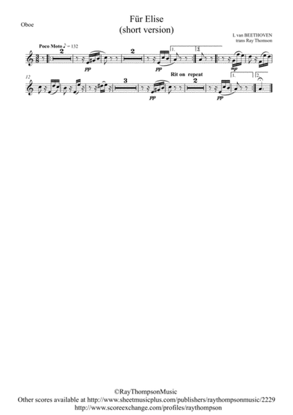 Beethoven: Bagatelle in A minor WoO 59 (Für Elise) (For Elise) (shorter version) - wind quintet image number null