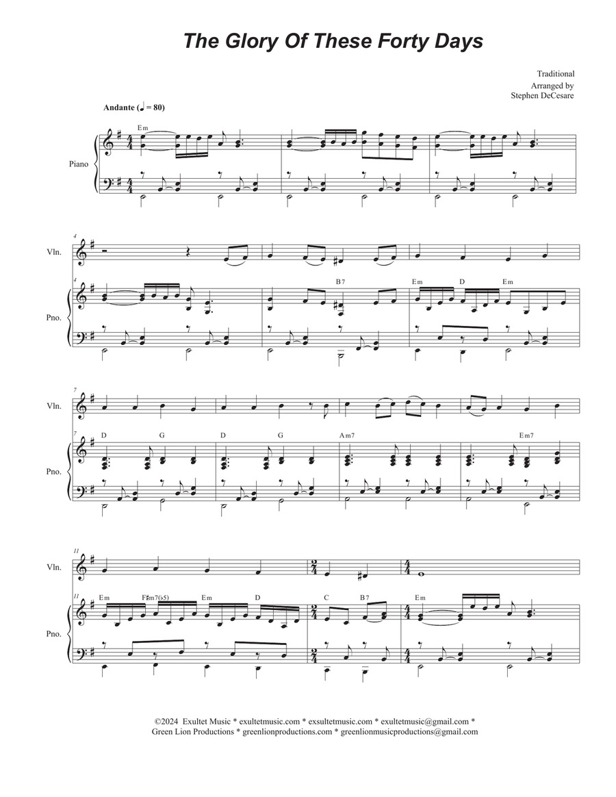 The Glory Of These Forty Days (Violin solo and Piano) The Glory Of These Forty Days (Violin solo and Piano) Violin Solo scores gallery preview page 1
