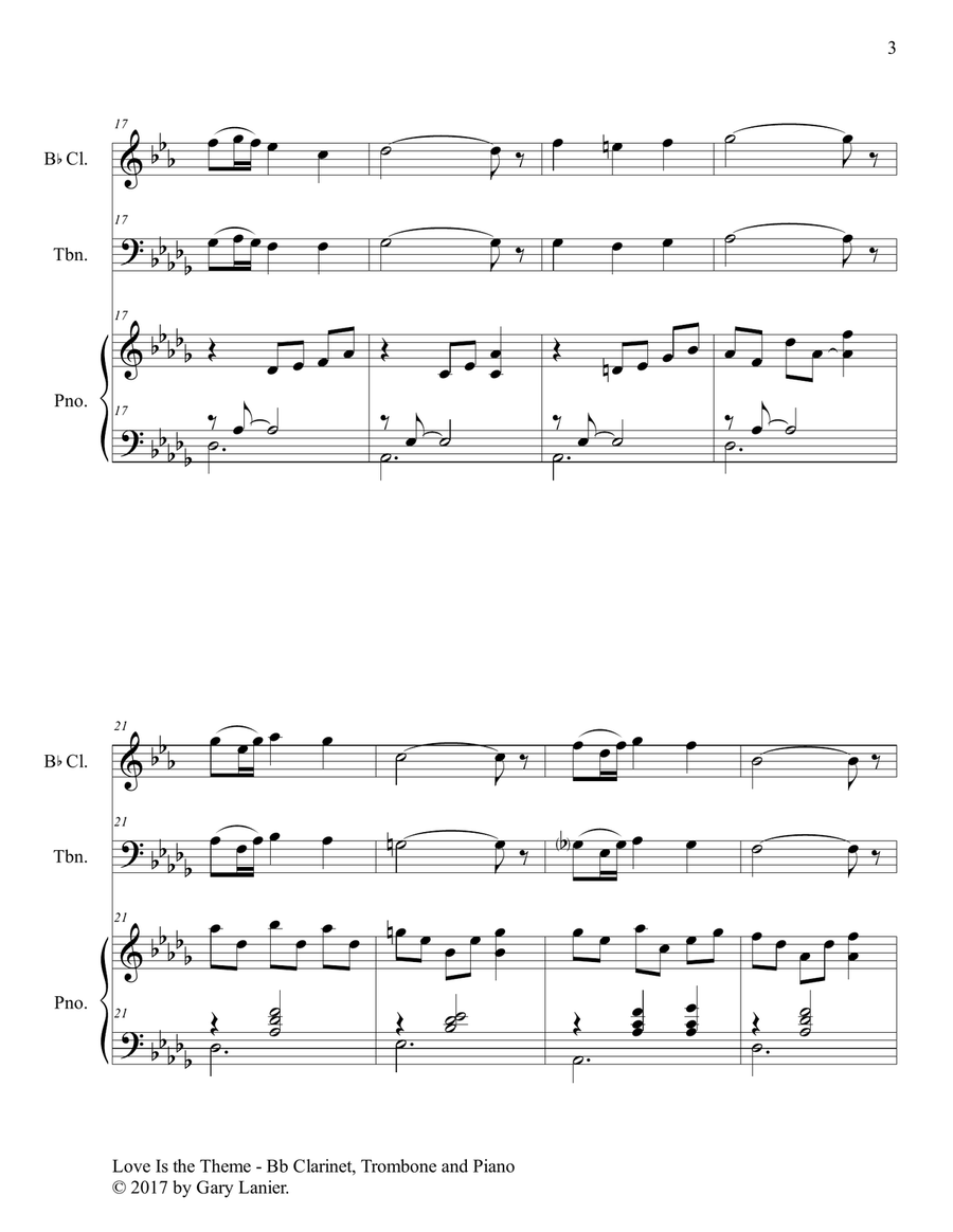 LOVE IS THE THEME (Trio – Bb Clarinet, Trombone & Piano with Score/Part) Trombone Trio scores gallery preview page 4