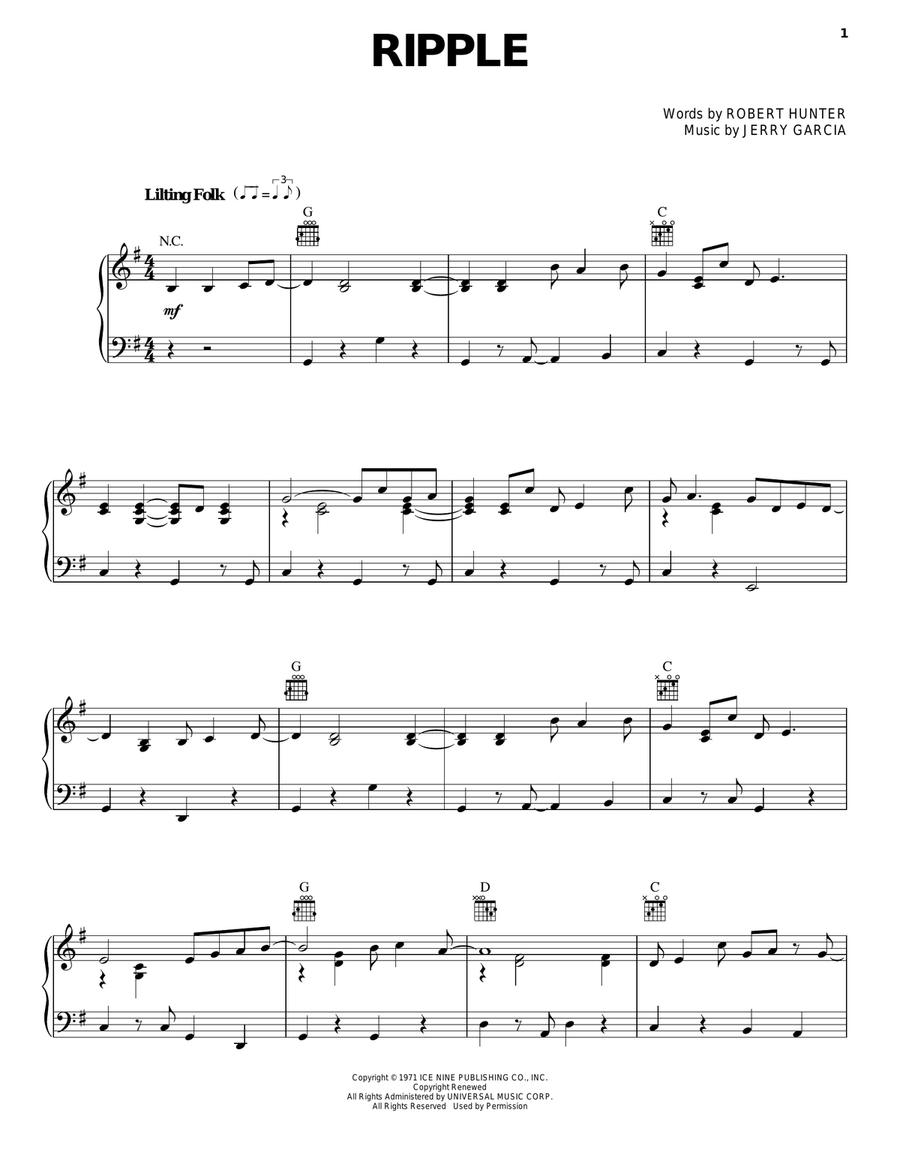 Ripple Ripple Piano, Vocal, Guitar scores gallery preview page 1