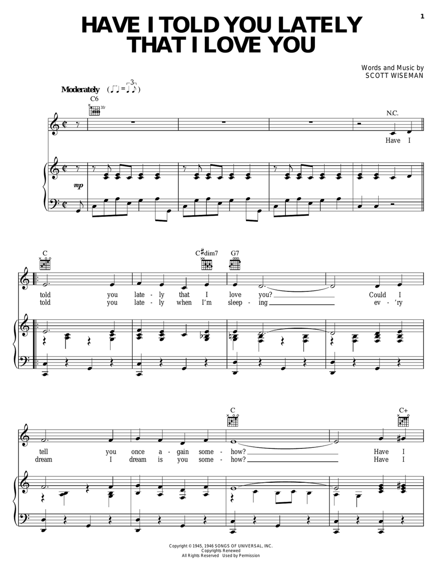 Have I Told You Lately That I Love You Piano, Vocal, Guitar scores gallery preview page 1