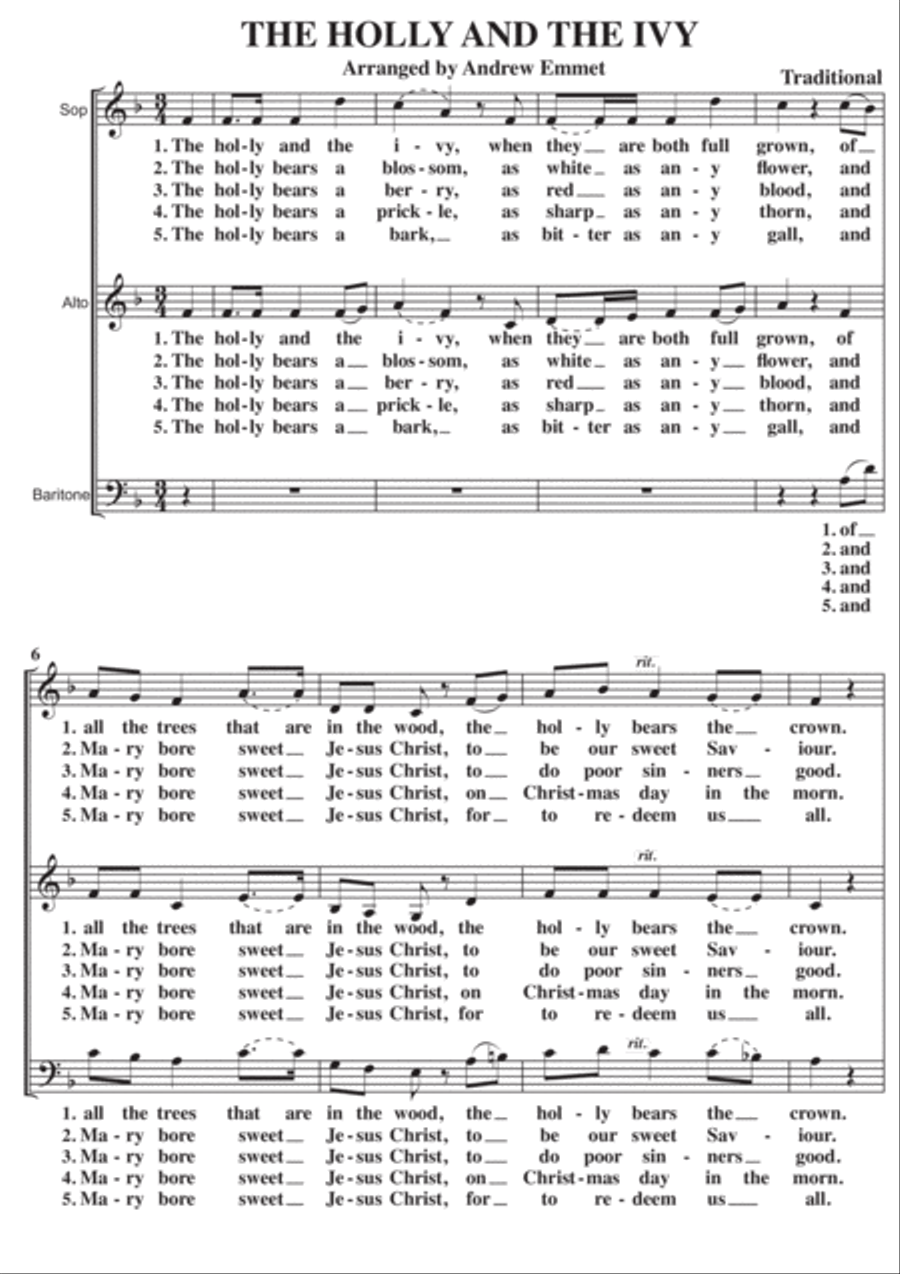 The Holly And The Ivy A Cappella SAB image number null