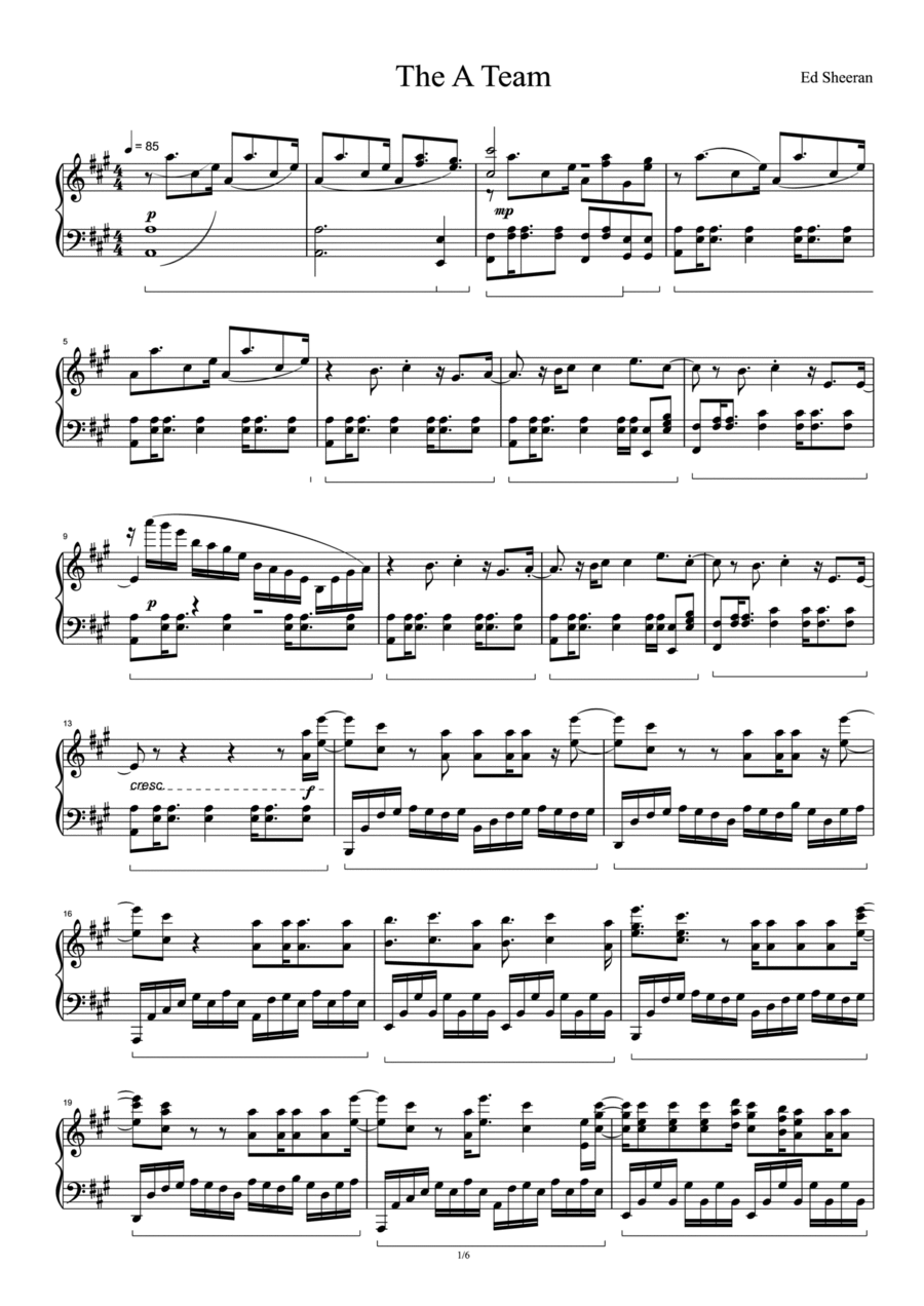 The A Team Piano Solo scores gallery preview page 1
