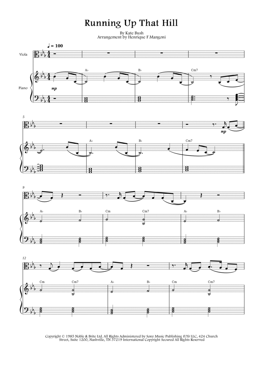 Running Up That Hill Viola scores gallery preview page 1
