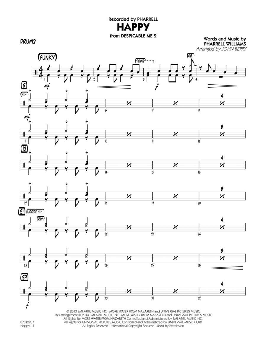 Happy (from Despicable Me 2) - Drums Jazz Ensemble scores gallery preview page 1