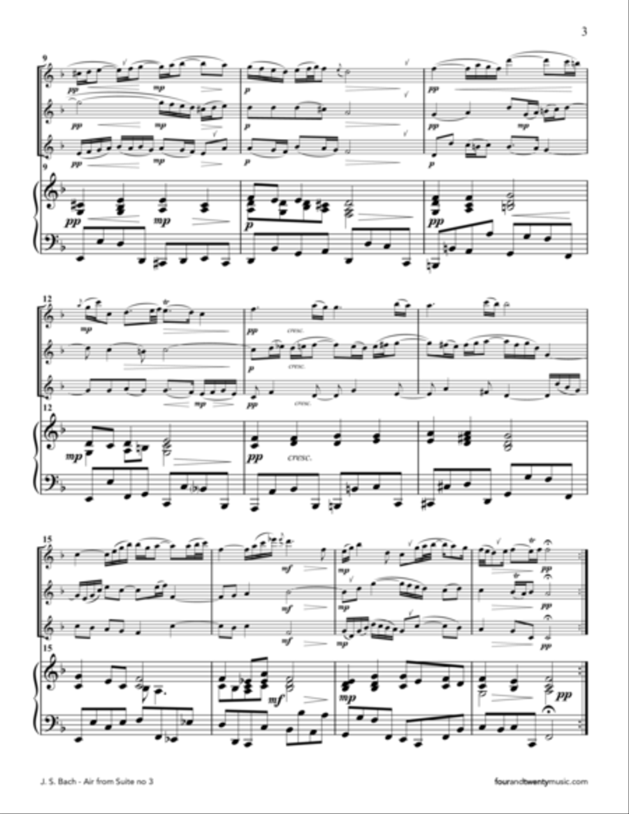 Air from Suite no 3, arranged for three flutes and piano Flute Solo scores gallery preview page 3