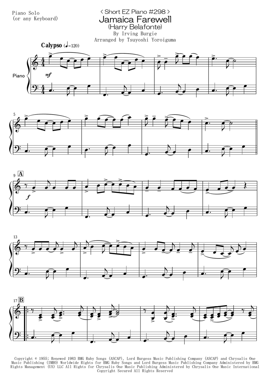 Jamaica Farewell Easy Piano scores gallery preview page 1