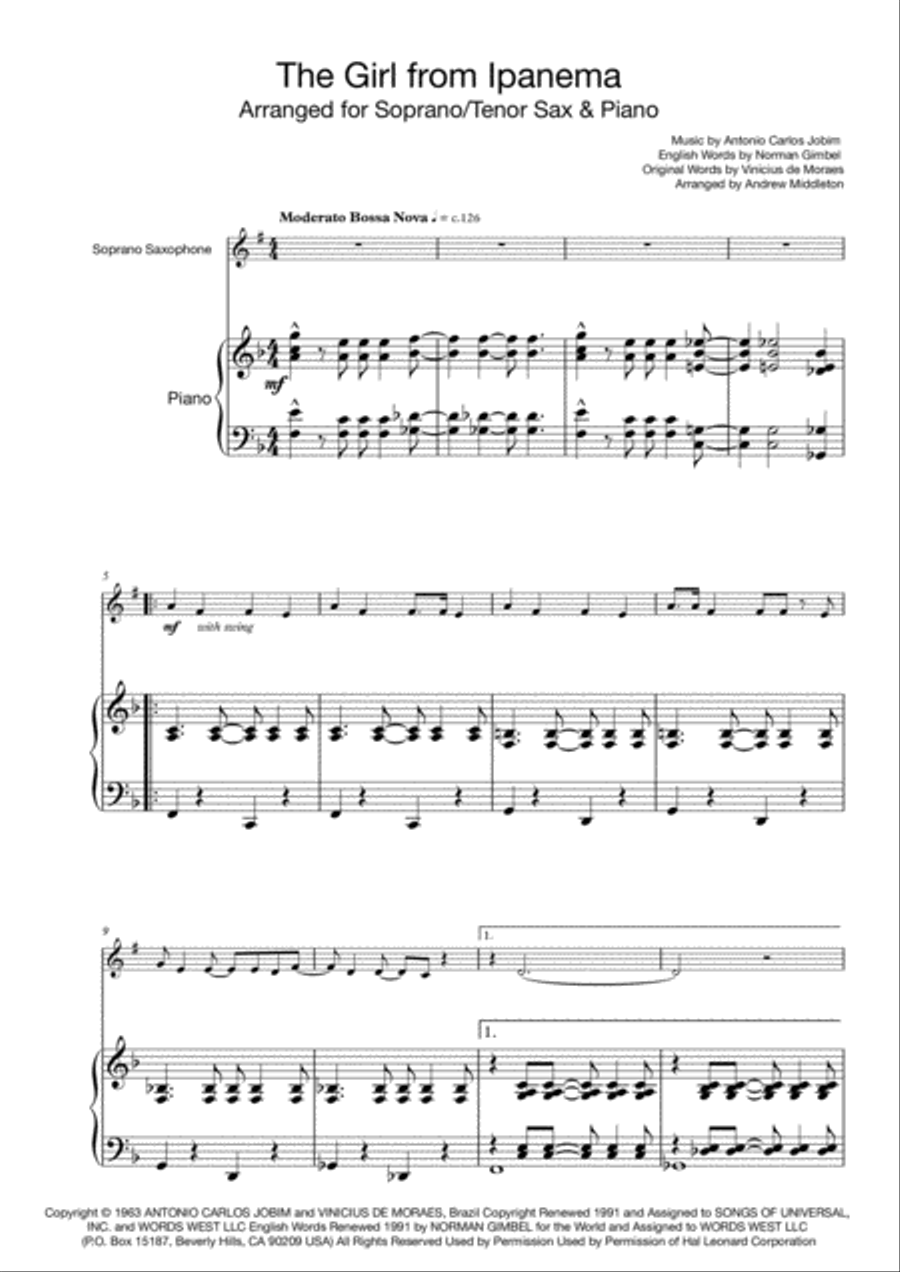The Girl From Ipanema (Garota De Ipanema) Small Ensemble scores gallery preview page 1