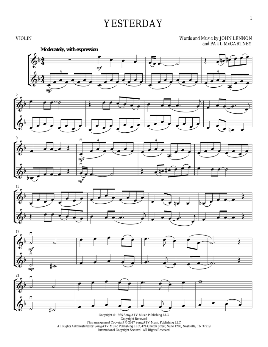 Yesterday String Duet scores gallery preview page 1