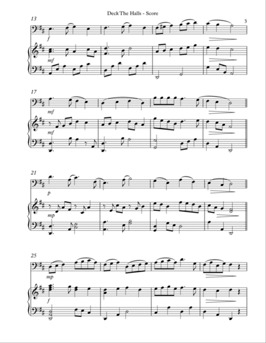 Deck The Halls, Duet for Cello and Lever Harp String Duet scores gallery preview page 3