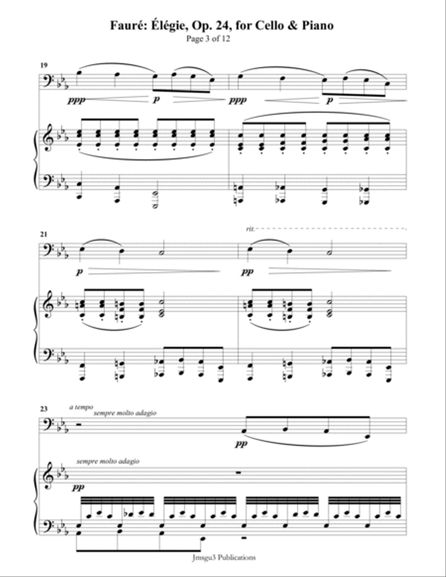 Fauré: Élégie Op. 24 for Cello & Piano Piano scores gallery preview page 3