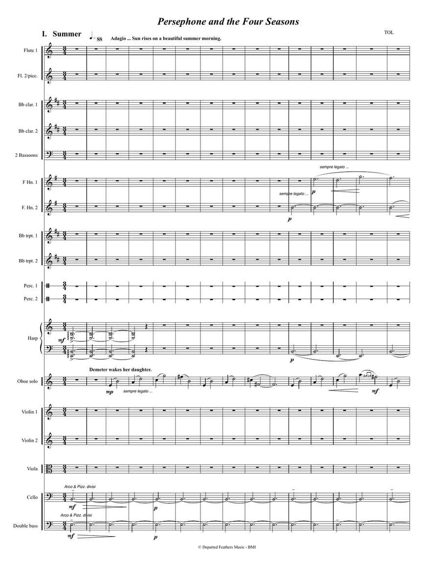 Persephone and the Four Seasons (2006, rev. 2009) for oboe solo and orchestra. - Score Only Full Orchestra scores gallery preview page 3