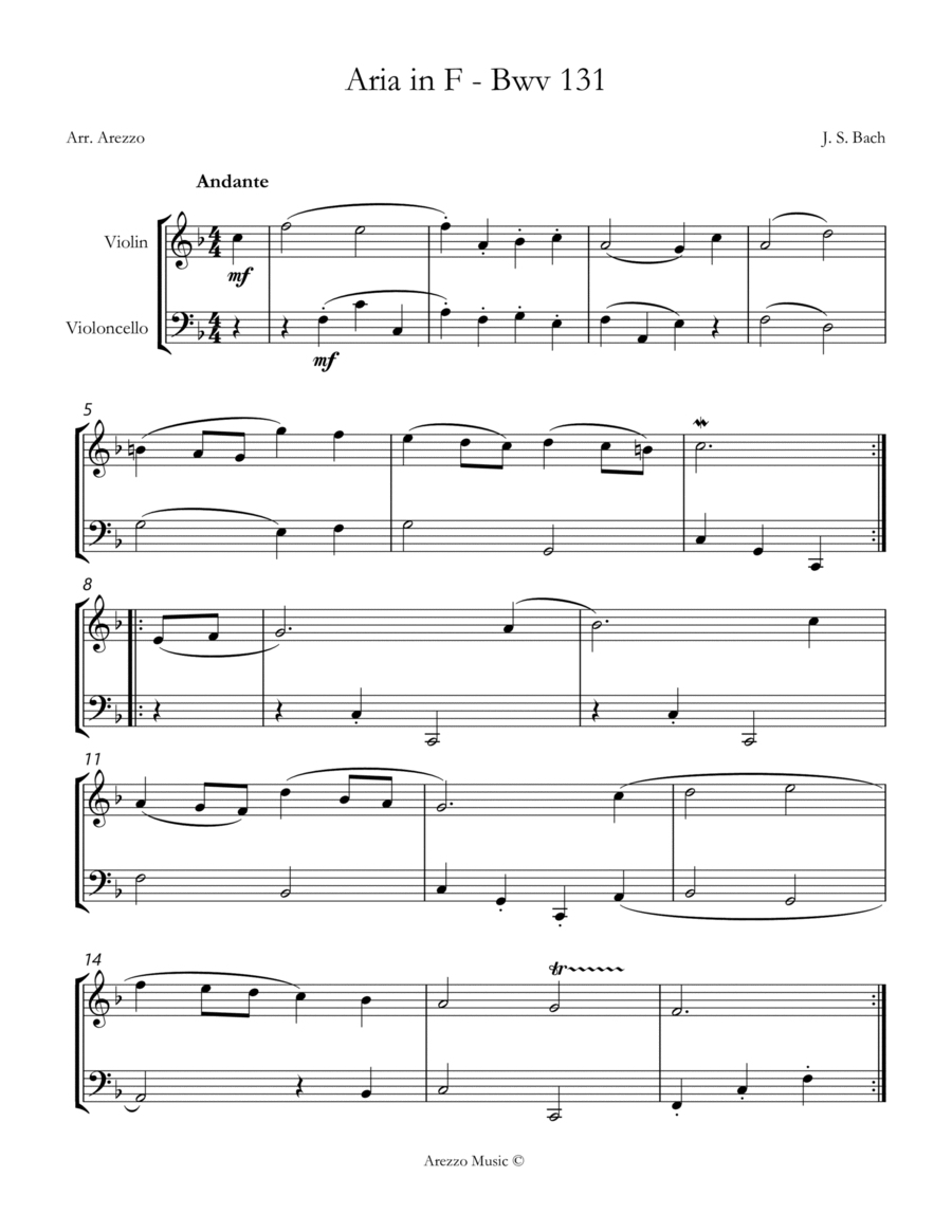 bach gavotte in f bwv anh.131 violin and cello sheet music String Duet scores gallery preview page 1