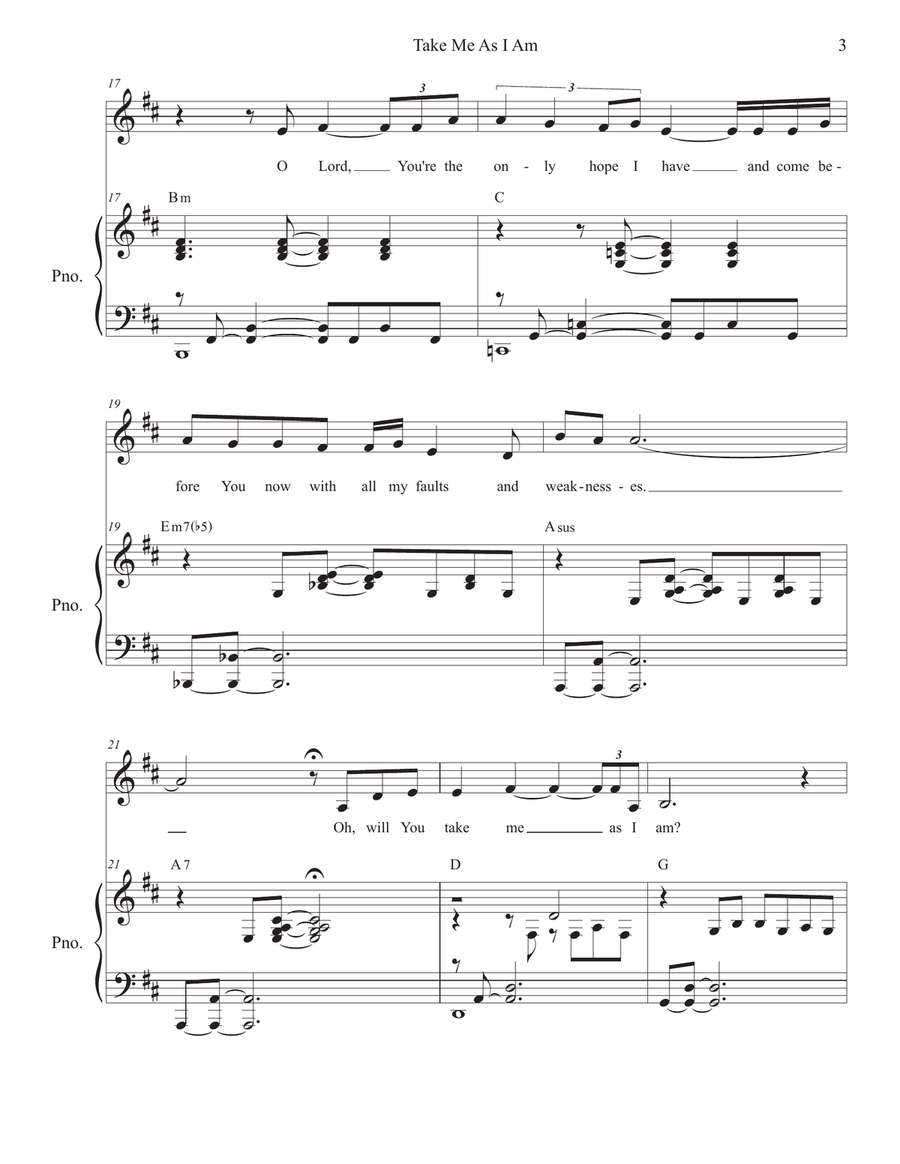 Take Me As I Am (Vocal solo - Medium Key) Piano, Vocal scores gallery preview page 3