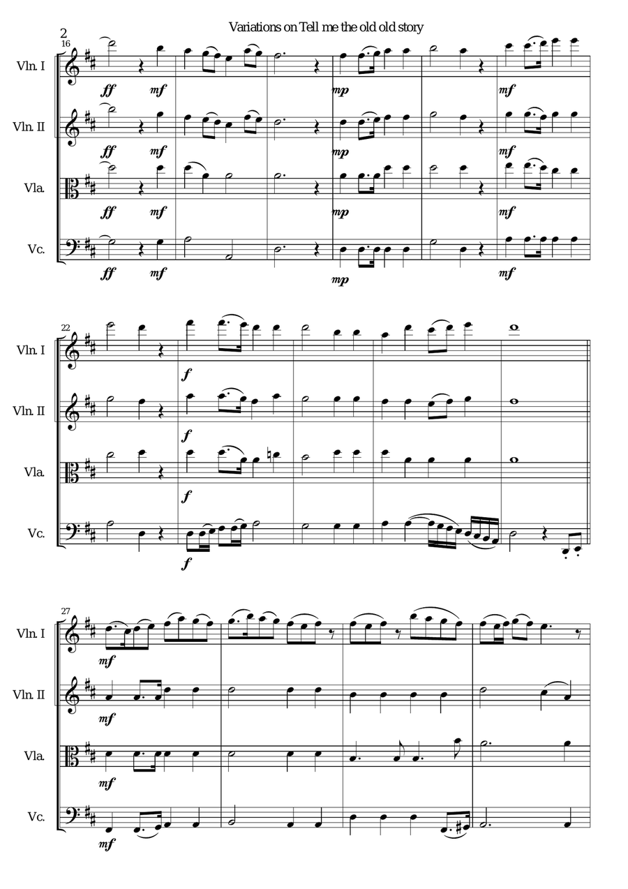 Variations on Tell me the Old Old Story for string quartet String Quartet scores gallery preview page 2